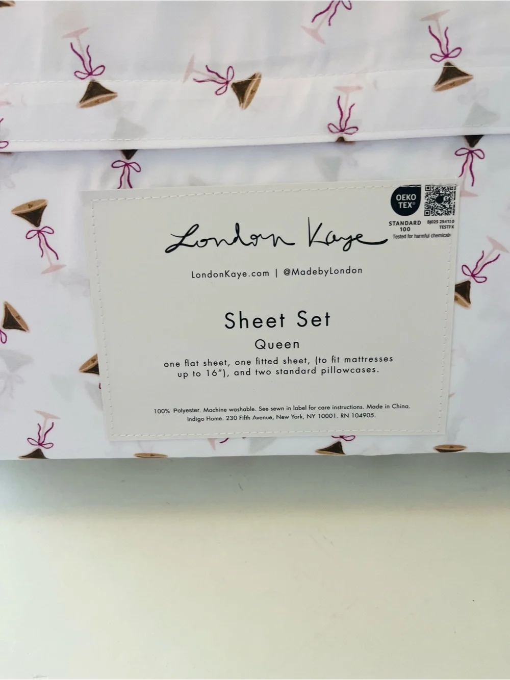 London Kaye Queen Sheet Sets Lot of 2 Petite Cherries & Cafe Espresso Martini